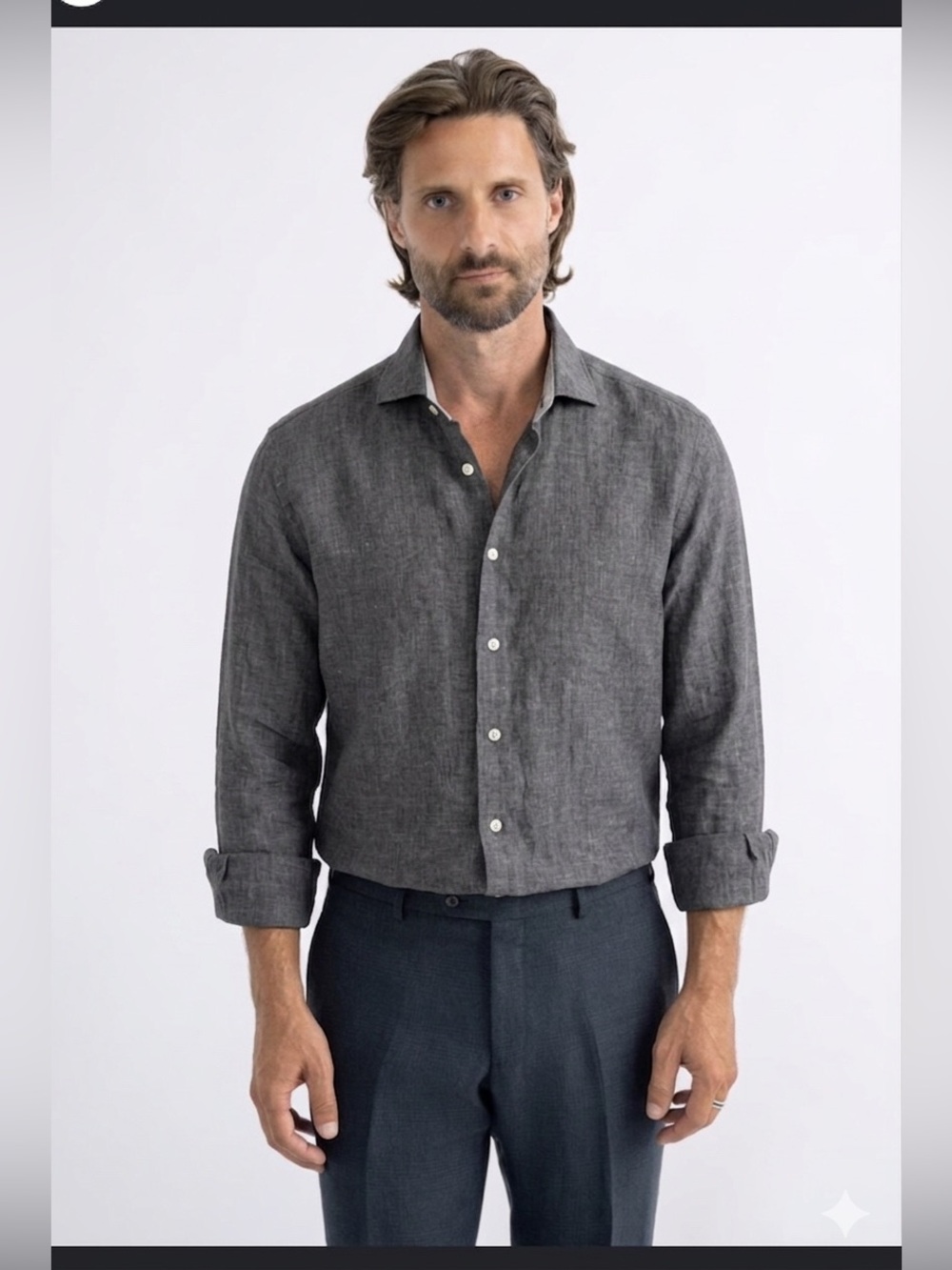Proper Cloth Linen 100% Di Sandrio Sage Glen Linen Tucked Fit Shirt ,XXL